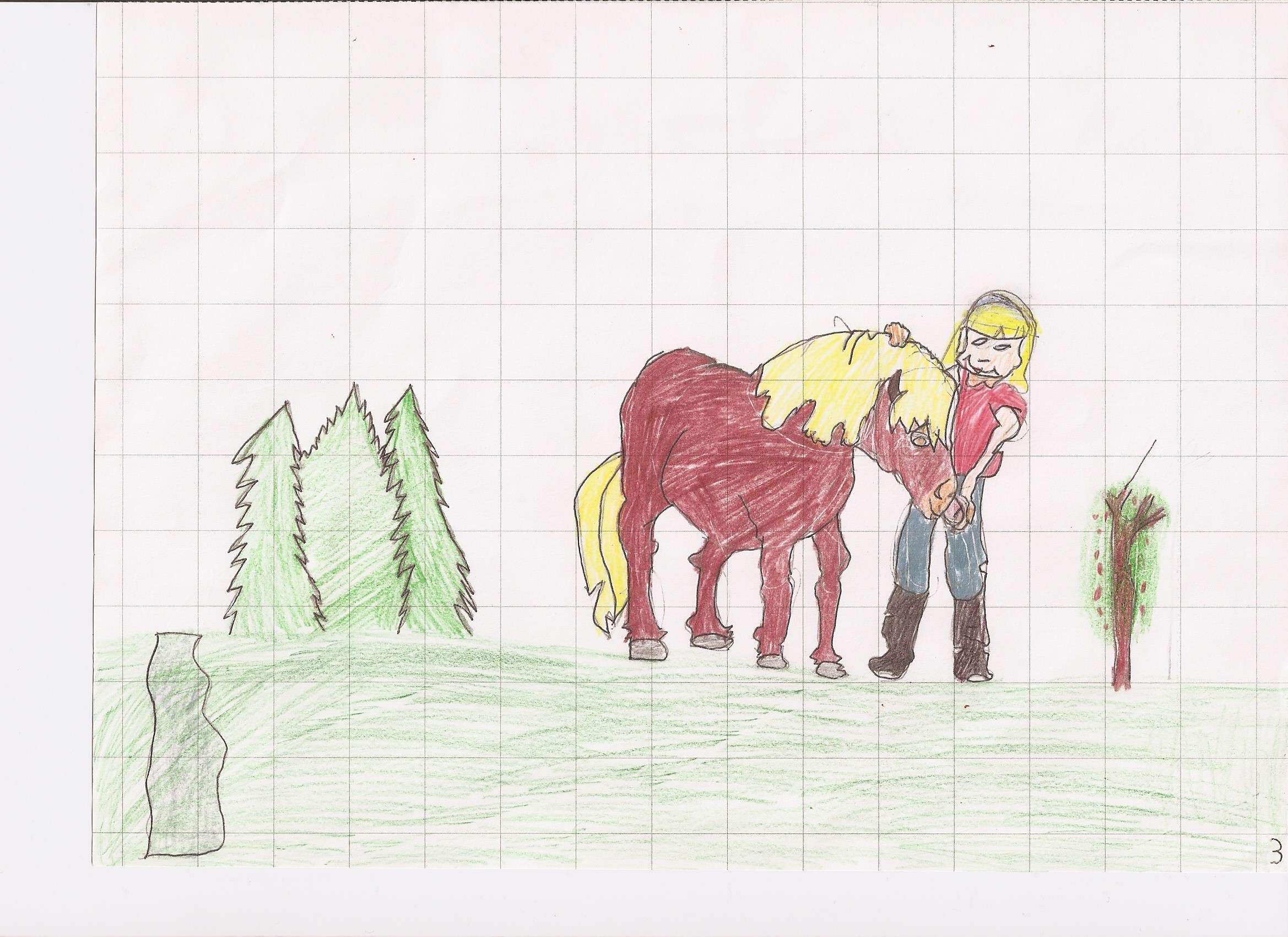 Sara and a Pony, illustration by Sara Rountree